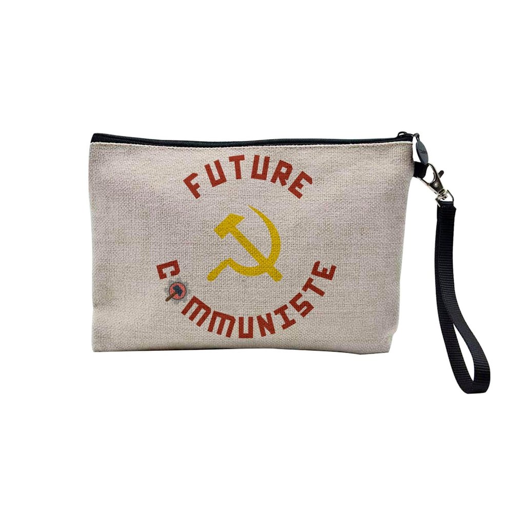 Linen-Look Cosmetic Bag/Wallet, “Future Communist Politics Humor Future,” 15 × 10 cm or 23.5 × 15 cm