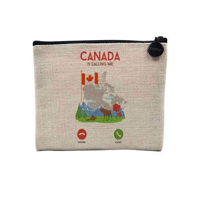 Linen-Look Canvas Cosmetic Bag, Phone Call Is Calling Me, Canada Culture, 15 x 10 cm
