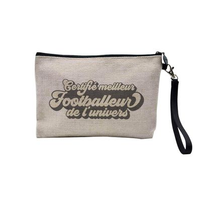 Linen-Look Cosmetic Bag, Certified Best Colleague, Family, Mom, Party & Celebration Gift Idea, Toiletry Bag, Wallet, Soccer Player, 23.5 x 15 cm