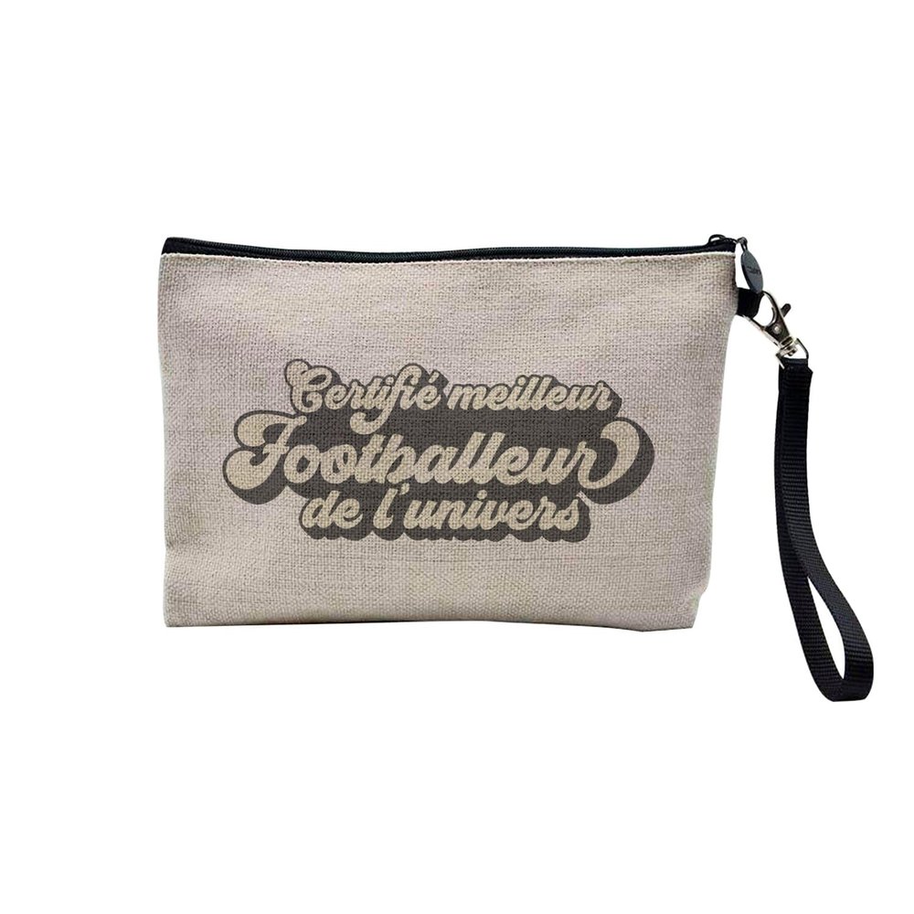 Linen-Look Cosmetic Bag, Certified Best Colleague, Family, Mom, Party & Celebration Gift Idea, Toiletry Bag, Wallet, Soccer Player, 23.5 x 15 cm