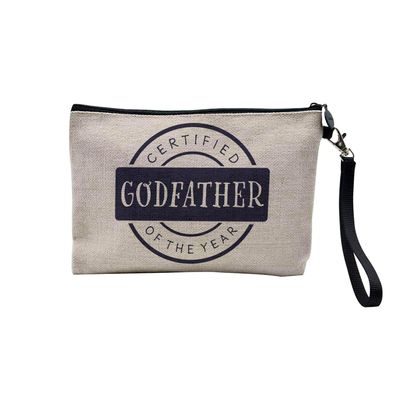 Linen-Effect Cosmetic Bag – Best Family Cousin, Brother, Sister, Mum, Dad, Mommy, Father, Mother, Godfather Badge Design