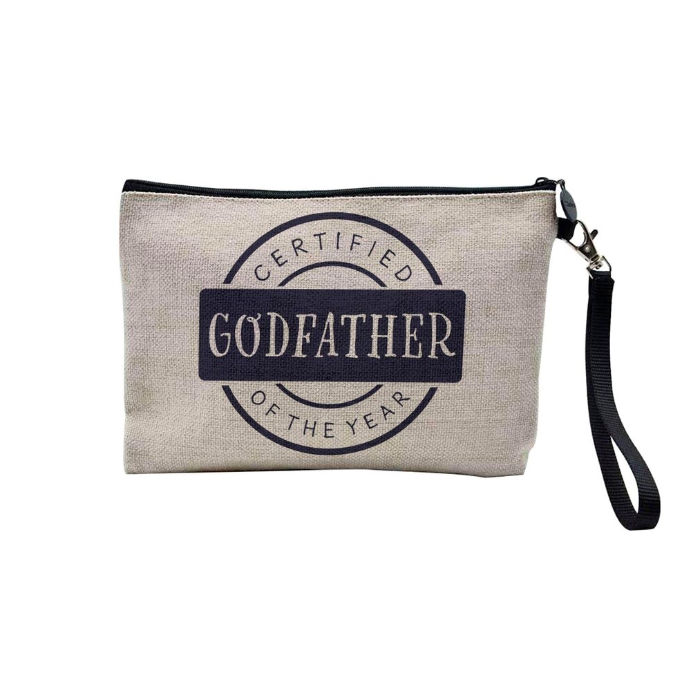 Linen-Effect Cosmetic Bag – Best Family Cousin, Brother, Sister, Mum, Dad, Mommy, Father, Mother, Godfather Badge Design