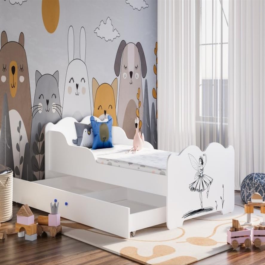 BDW Bianco Children's Bed with Mattress and Drawer, White, 180 x 90 cm