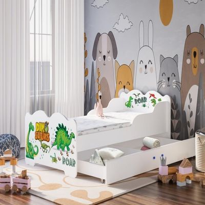 BDW Children's Bed, Bianco Collection – Toddler Bed with Mattress and Drawer, Comfortable and Durable Bed with Safety Rail – White (3, 180x90)