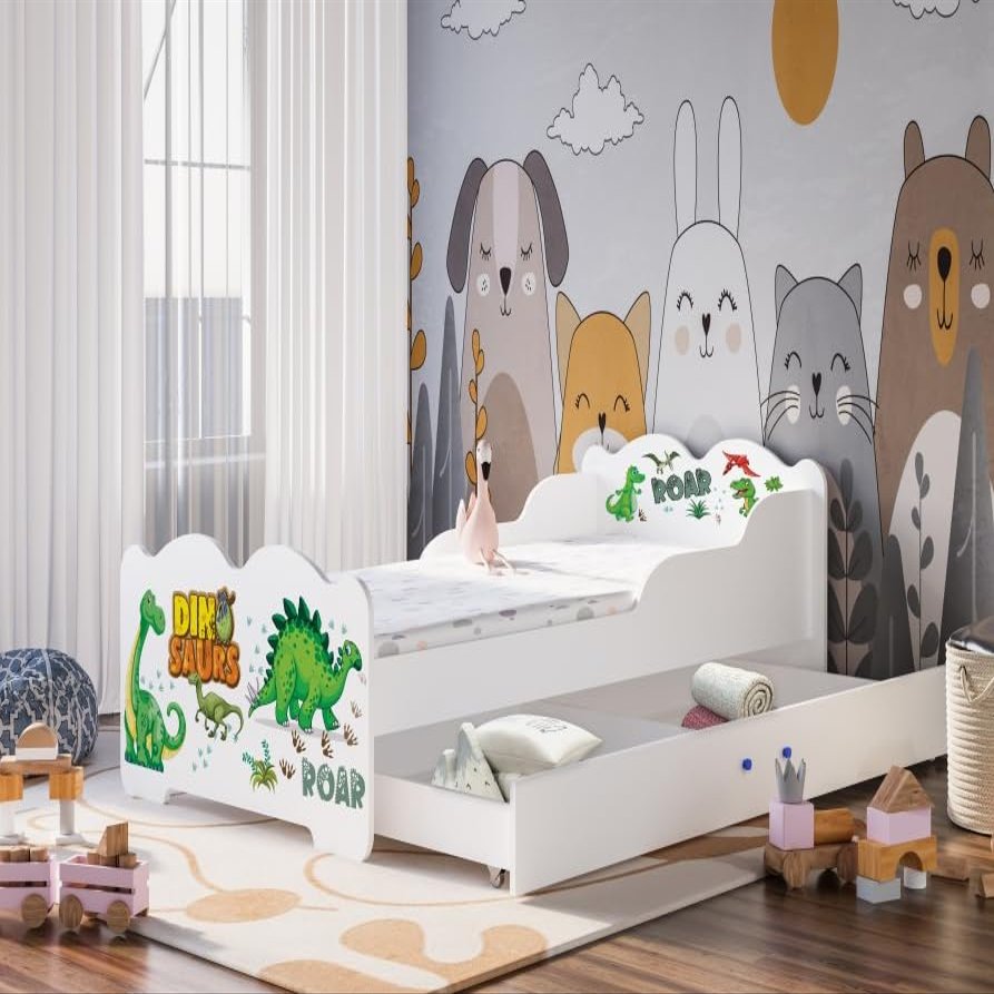 BDW Children's Bed, Bianco Collection – Toddler Bed with Mattress and Drawer, Comfortable and Durable Bed with Safety Rail – White (3, 180x90)