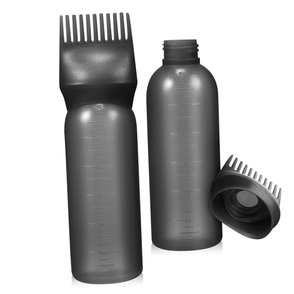 SOESFOUFU 2-Pack Hair Applicator Bottles with Measurement Scale, Black, PP