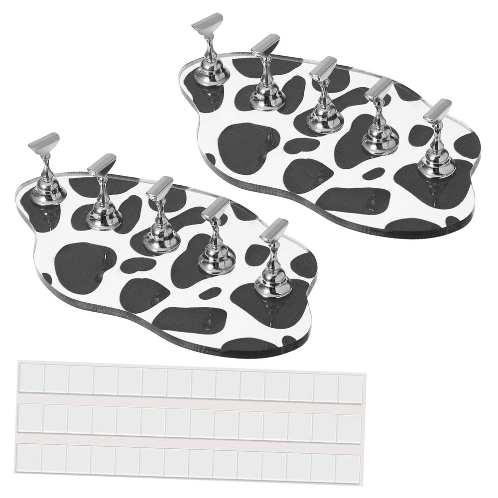 2-Piece Acrylic Nail Holders with Cow Print for Manicure