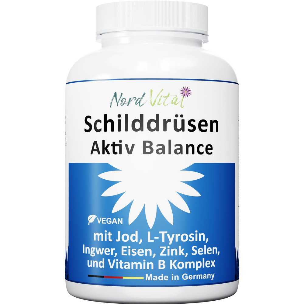 Thyroid Active Balance – 13-in-1 Complex with Iodine, L-Tyrosine, Ginger, Selenium, Iron, Vitamin A & B Complex – 180 Capsules – Made in Germany – No Unwanted Additives – Vegan