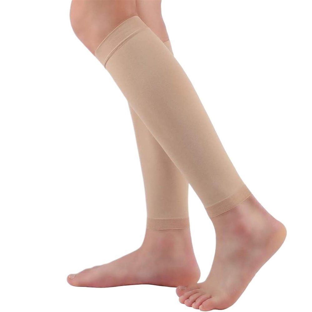 Ayztantine Compression Calf Sleeves, 30–40 mmHg, Men’s and Women’s Footless Calf Compression Sleeves, Beige, XXL