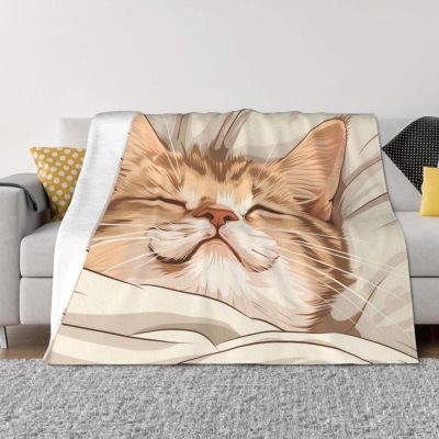Sleeping Cat in Blanket Plush Flannel Throw, 40 x 30 in
