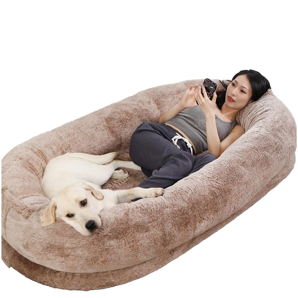 2,180 × 115 × 30 Extra-Large Dog Bed for Humans, Adults, and Pets with Removable, Washable Faux-Fur Cover, Pillow, and Blanket