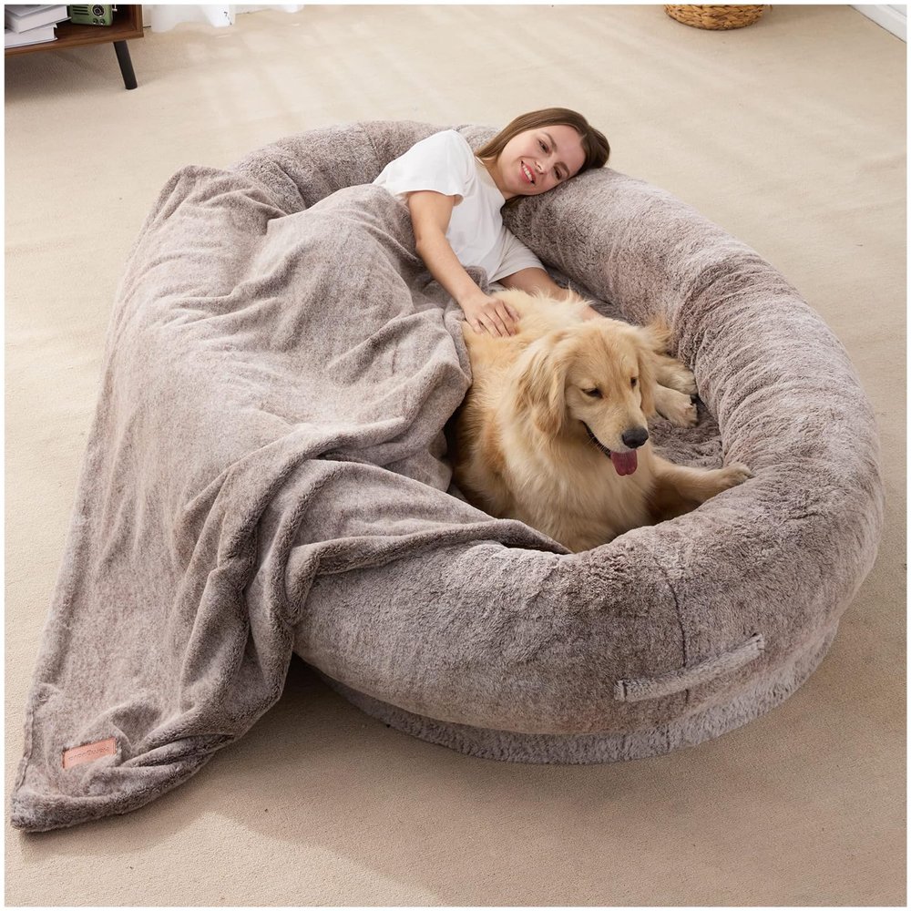 180 x 132 x 30, Large Human Dog Bed, Bean Bag-Style Pet Bed, Floor Cushion with Blanket Cover