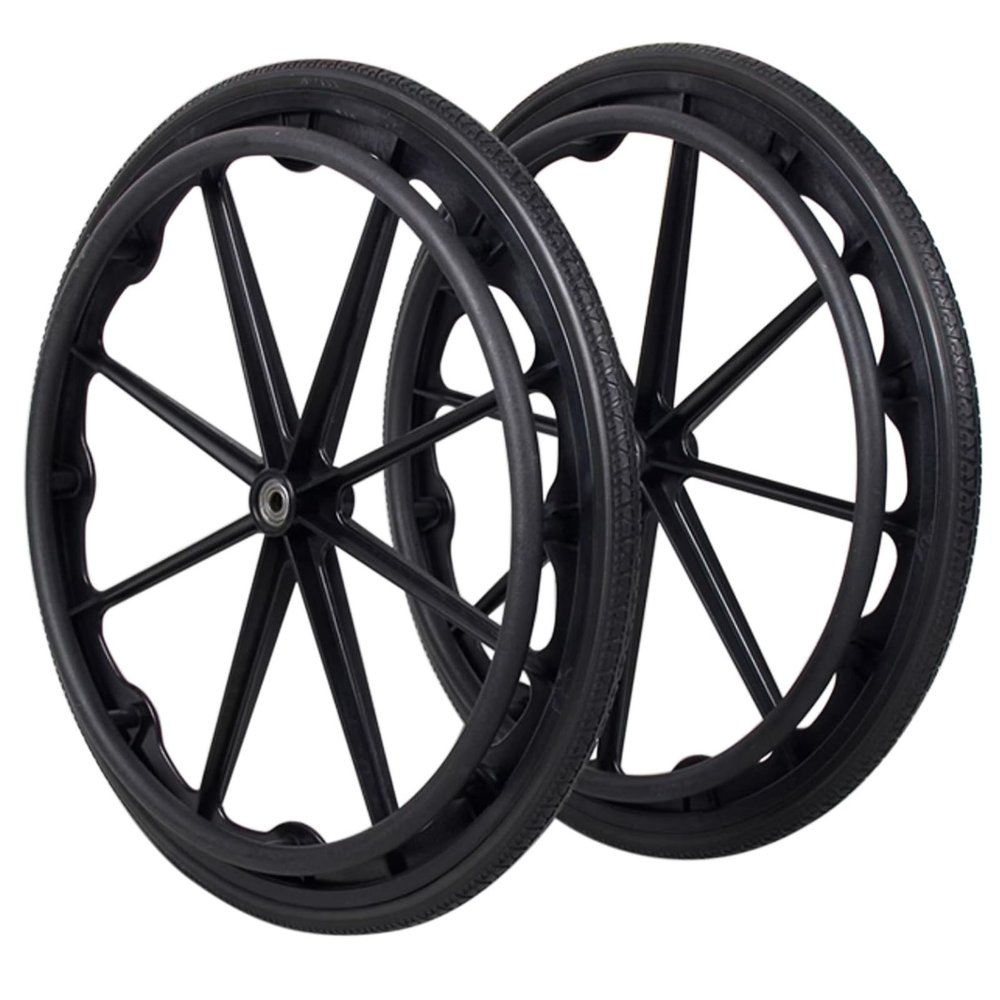 20/22/24-Inch Wheelchair Rear Wheels, Solid Puncture-Proof Anti-Slip PU Tires, One-Piece Molded Wheels with 12 mm Bearings, 2-Pack
