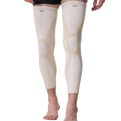 NEOtech Care Leg and Knee Support – Bamboo-Fiber Knit Fabric – Elastic & Breathable – Medium Compression (Beige, 1 Pair, Size S)