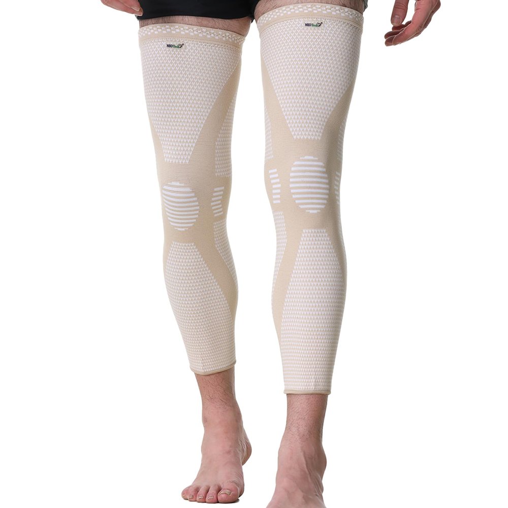 NEOtech Care Leg and Knee Support – Bamboo-Fiber Knit Fabric – Elastic & Breathable – Medium Compression (Beige, 1 Pair, Size S)