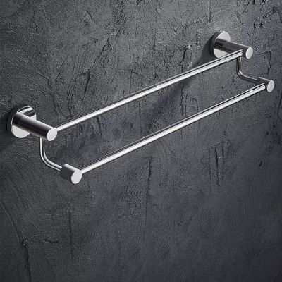 Wall-Mounted Towel Rack Bars, Double-Bar Towel Holder in Multiple Sizes, Stainless Steel Towel Rack with Polished Surface for Bathroom and Kitchen, Round Towel Rack (Size: 90