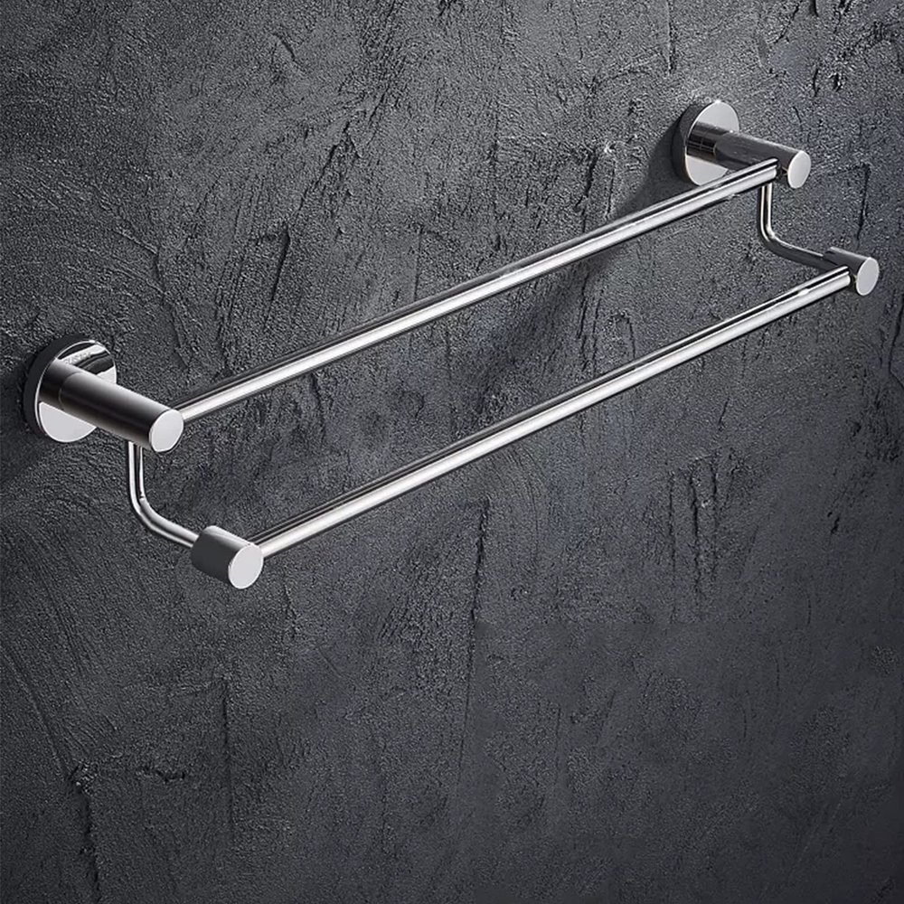 Wall-Mounted Towel Rack Bars, Double-Bar Towel Holder in Multiple Sizes, Stainless Steel Towel Rack with Polished Surface for Bathroom and Kitchen, Round Towel Rack (Size: 90