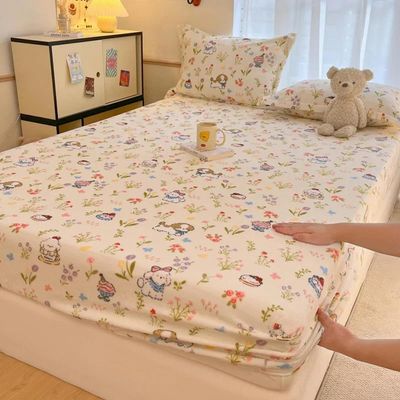 Thick Warm Milk Velvet Fitted Sheet, Cartoon-Printed Fleece Mattress Cover, 360-Degree Wrap, xiaogouchayuan, 120 x 200 x 25 cm, 1 Count