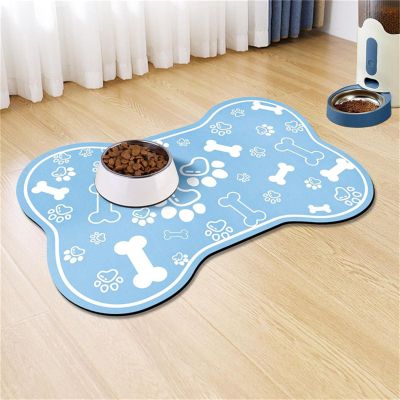 Hearda Non-Slip Dog Feeding Mat, Bone-Shaped, Absorbent, Blue, 30 x 50 cm