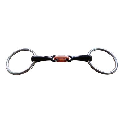 KXWDKJ Horse Bit, Black Steel Ring, Double-Jointed Copper Mouthpiece with Elliptical Links, for Training and Riding (Black, 10.5 cm)