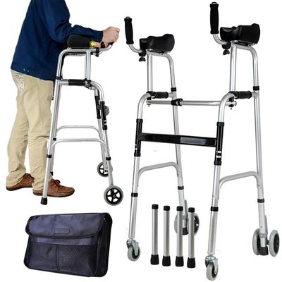 Foldable 4-Wheel Rollator with Armrests, Adjustable Height
