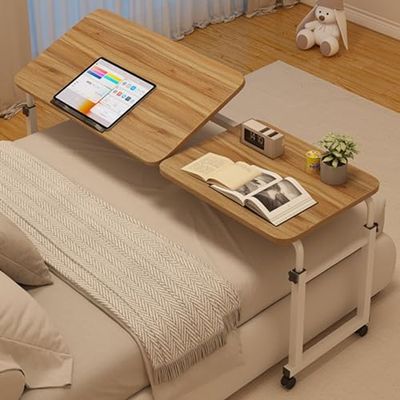 Height-Adjustable Overbed Table with Wheels