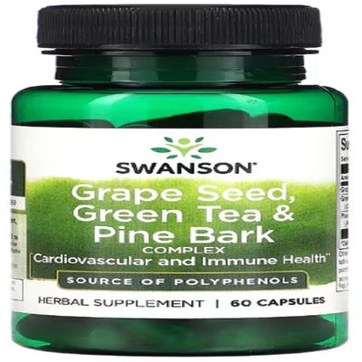 Swanson - Grape Seed, Green Tea & Pine Bark Complex | Antioxidants for Skin and Heart - 60 Capsules
