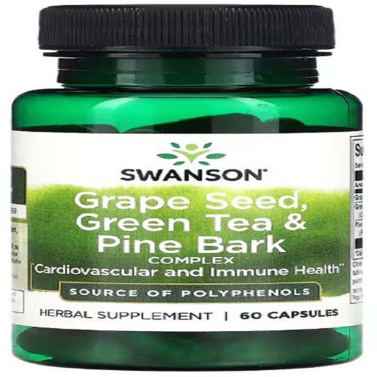 Swanson - Grape Seed, Green Tea & Pine Bark Complex | Antioxidants for Skin and Heart - 60 Capsules