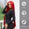 Women's 40 in Long Straight Red Synthetic Wig, 130% Density, Middle Part view 3