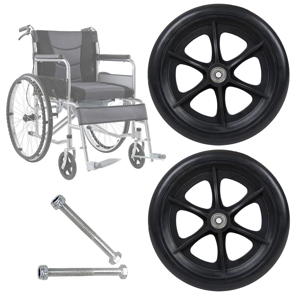 Wheelchair Replacement Front Wheels, 2-Pack Solid Anti-Slip Wheels, Black, 6 in (150 mm)