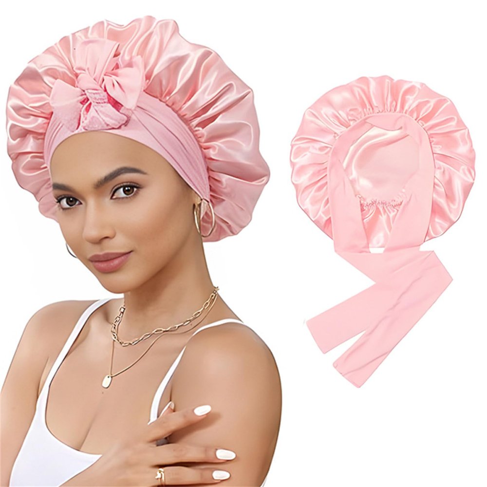 Satin Bonnet, Silk Sleep Cap, Hair Bonnet for Sleeping, Double-Layer Silk Bonnet for Long Hair with Adjustable Tie, Nighttime Hair Protection Cap (#16)