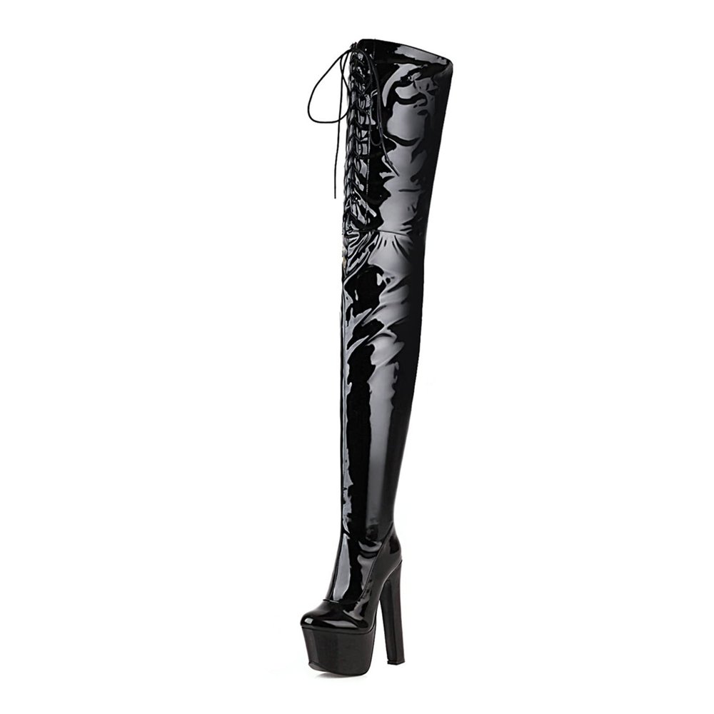 Women's Fashion Boots, 17 cm, Stylish Club Over-the-Knee Boots, Chunky Heel, Super High-Heel Boots, Faux Girls' Cross-Dressing Shoes