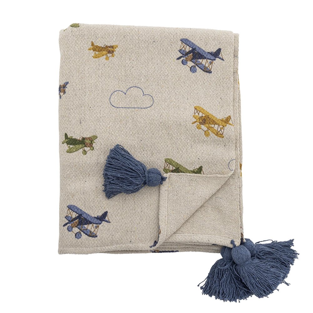 Bloomingville MINI Plane Blanket, Natural, Recycled Cotton, L160 x W130 cm