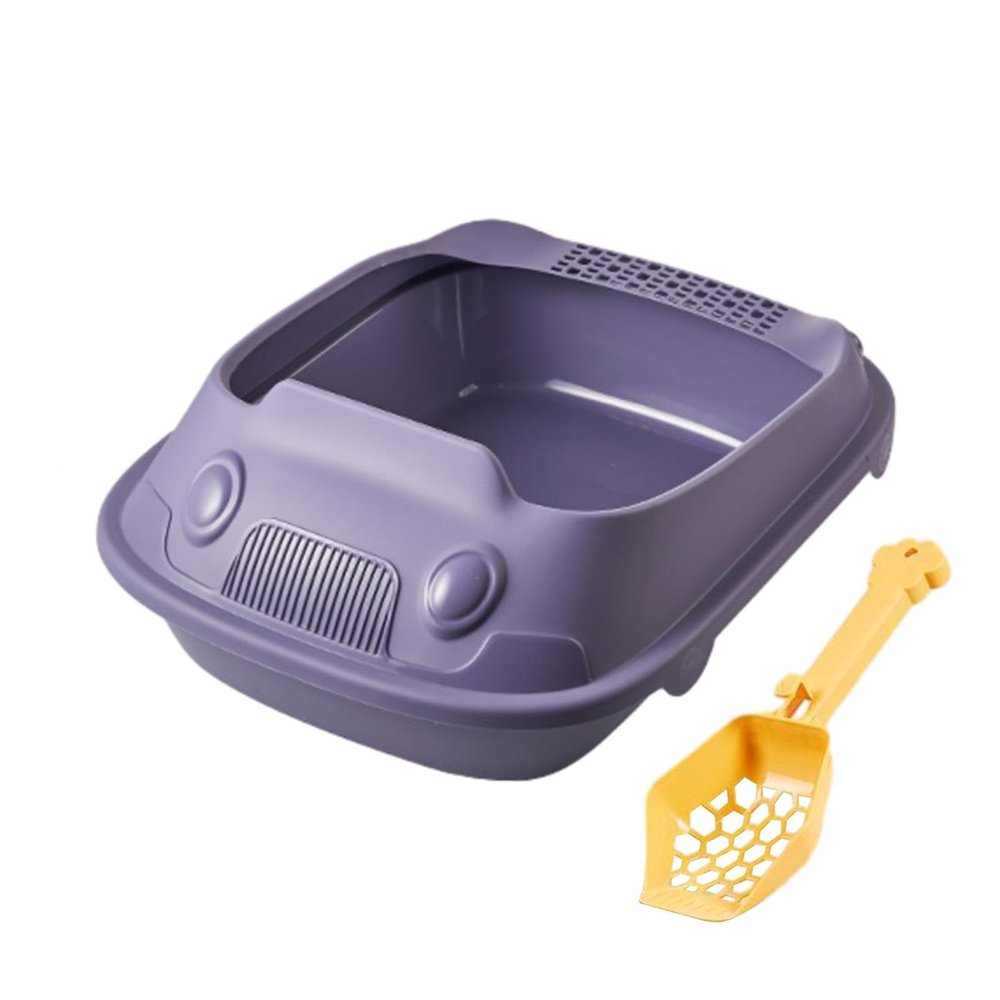 Cat Litter Box with Scoop and Raised Sides, Purple, 37 x 51 x 19.5 cm