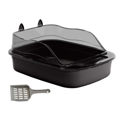 Cat Litter Box with High Rim and Splash Guard, Black