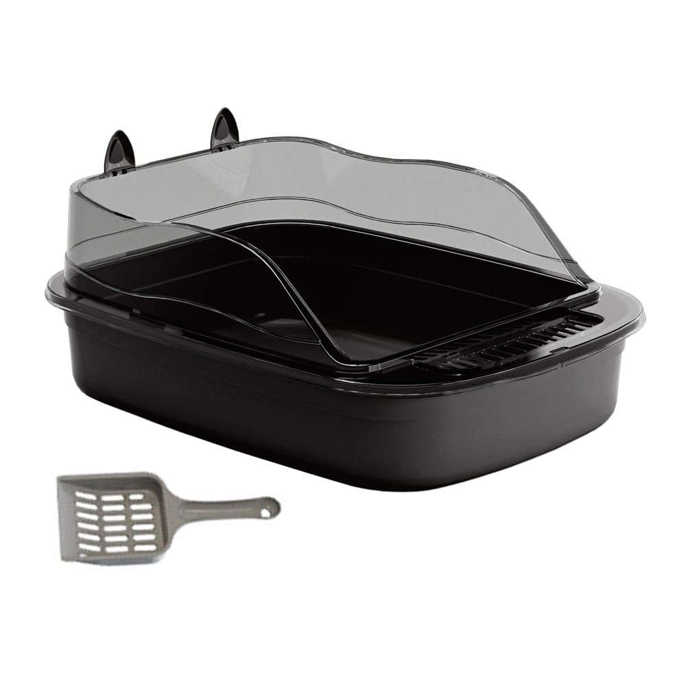 Cat Litter Box with High Rim and Splash Guard, Black
