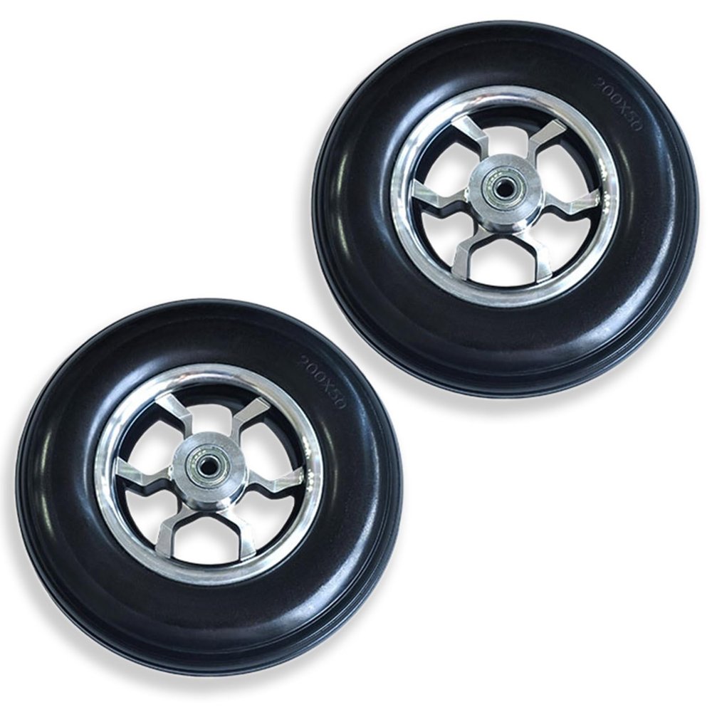 Wheelchair Front Wheels, 1 Pair, 8 x 2 in (200 x 50 mm), Solid Rubber Tires
