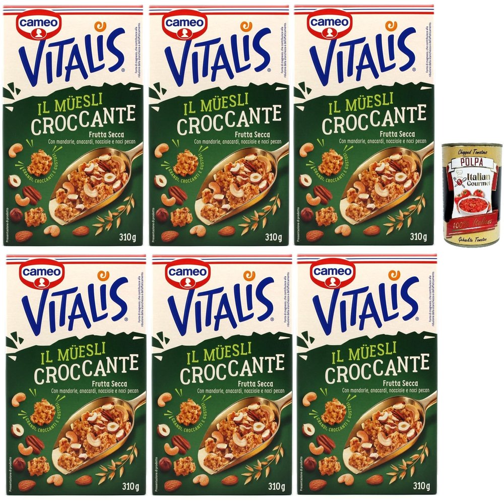 Italian Gourmet Vitalis Crunchy Muesli with Dried Fruit and Nuts, 6 x 310 g
