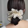 5-Piece Pleated Fabric Scrunchie Set, Elastic Hair Ties with Large Ruffles, Cream White view 3