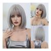 fengqingyunyan0304 Bob Wig, Light Brown, Straight, for Women, Fashionable, Blonde, High Density, Full Bangs (Off-White) view 1