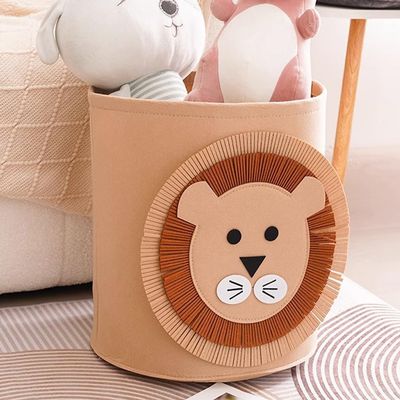 Pawleso Kids Storage Basket, 42 L Foldable Felt Toy Organizer, 35 x 35 cm, Brown Lion
