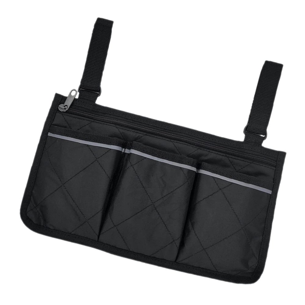 Black Wheelchair Armrest Side Bag with Reflective Strips