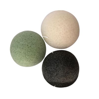 VINTORKY 3-Piece Konjac Facial Sponges with Bamboo Charcoal, Black, White, Green