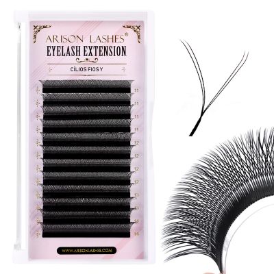 Arison Lashes YY Eyelash Extensions, 0.07 mm, D Curl, 11–14 mm, Premade Y-Shape Volume Fans, 12 Rows, Soft Matte Synthetic Silk