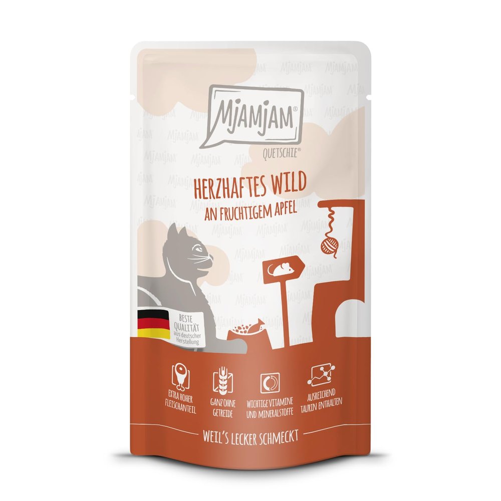 MjAMjAM - Premium Wet Cat Food - Game with Fruity Apple, 1 Pack (1x125g), Grain-Free