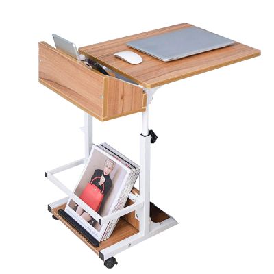Height-Adjustable Rolling Laptop Desk with Casters, for Home, Office, Sofa, and Bed, Wood, Side Table, Mobile Standing Desk (Color: A)