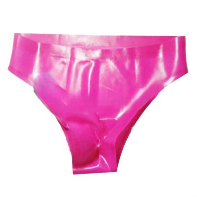 TUNAYI Latex Panties Men's Underwear, Latex Rubber Fetish Shorts with Sheath, Transparent Brown, XXXL