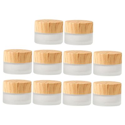 BELLIFFY White Glass Cosmetic Jars, 10-Pack, with Wood-Grain Lids