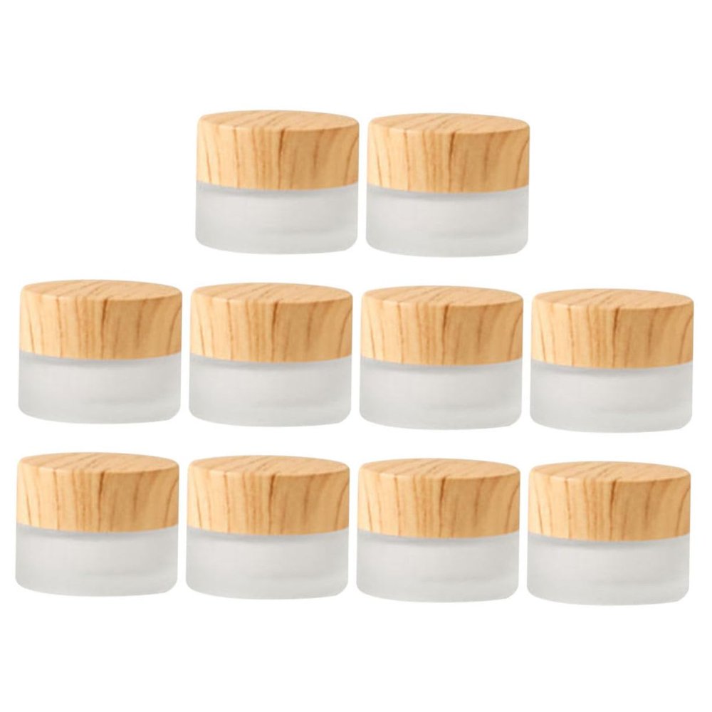 BELLIFFY White Glass Cosmetic Jars, 10-Pack, with Wood-Grain Lids