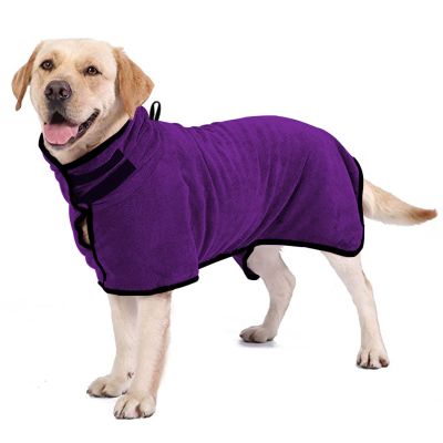 Hixingo 2024 Dog Bathrobe for Small, Medium, and Large Dogs, Extra-Absorbent Microfiber with Velcro and Adjustable Elastic Band (XL, Purple)